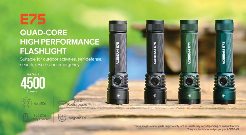 Acebeam, E75 Flashlight Black Nichia