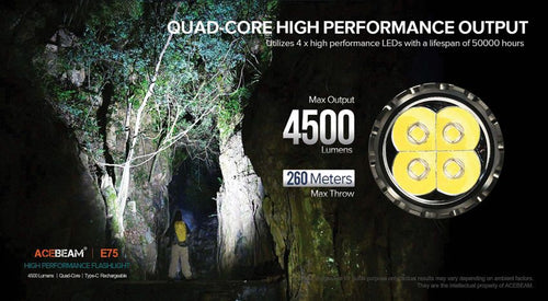 Acebeam, E75 Flashlight Black Nichia