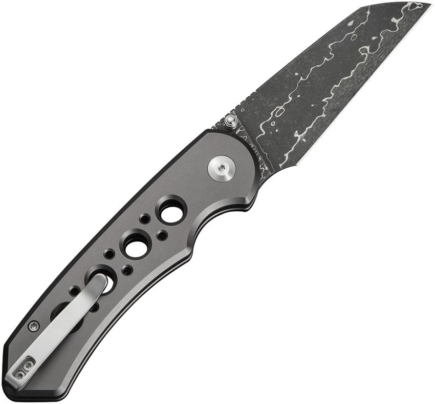 Civivi Knives, 24067DS1, Pragma Prime Button Lock, Damascus steel Wharncliffe blade. Gray aluminum handle