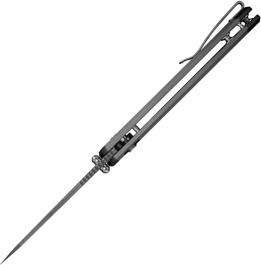 Civivi Knives, 24067DS1, Pragma Prime Button Lock, Damascus steel Wharncliffe blade. Gray aluminum handle