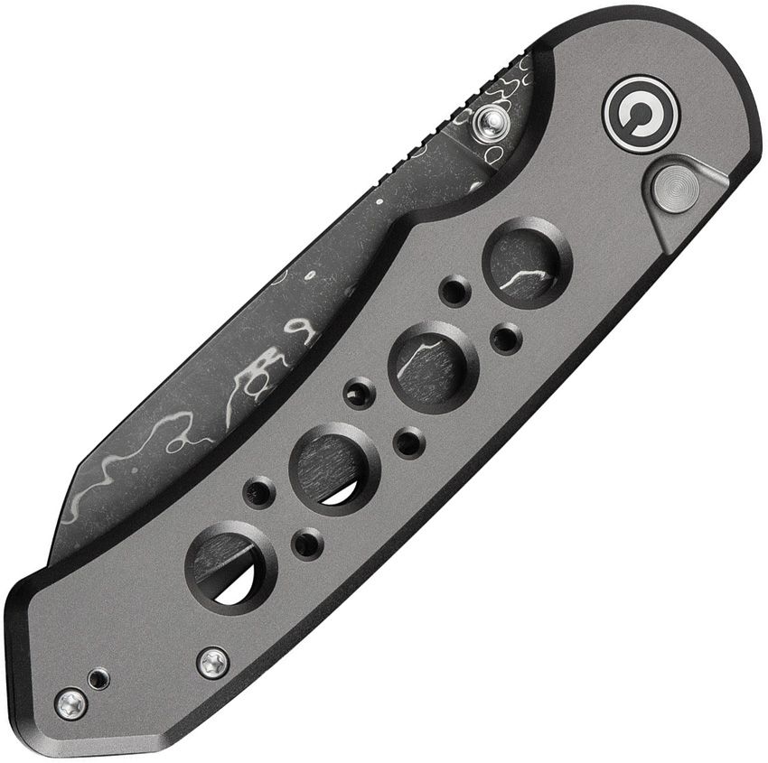 Civivi Knives, 24067DS1, Pragma Prime Button Lock, Damascus steel Wharncliffe blade. Gray aluminum handle