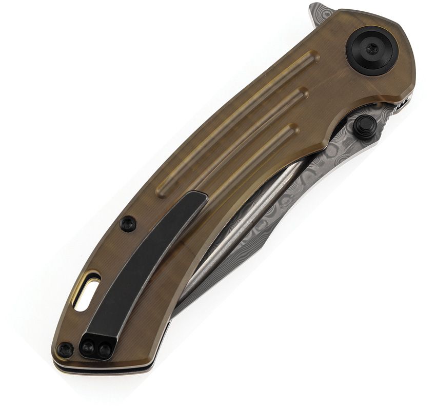 Kansept Knives, 1032D4, Pretatout Framelock Damascus steel drop point blade